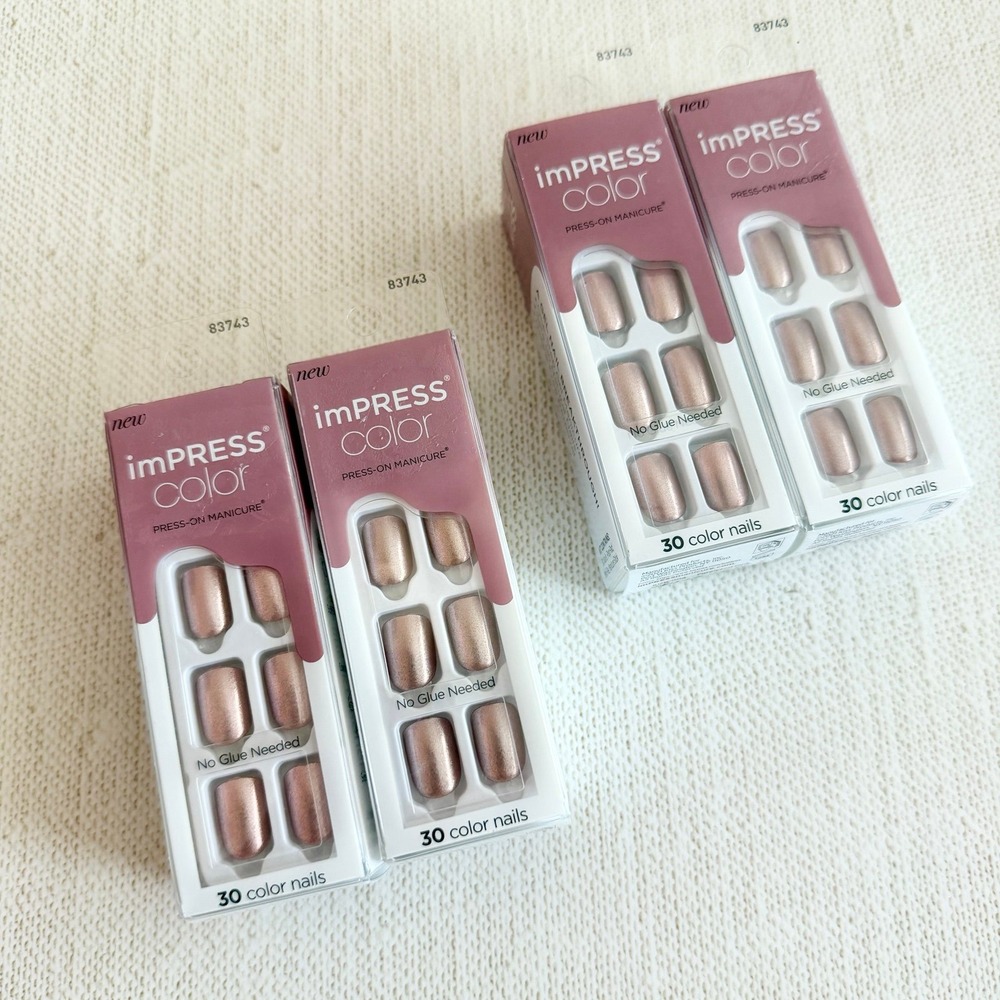4 Sets KISS imPRESS Color Press-On Manicure Nails Kits Pearlized Pink New NIP